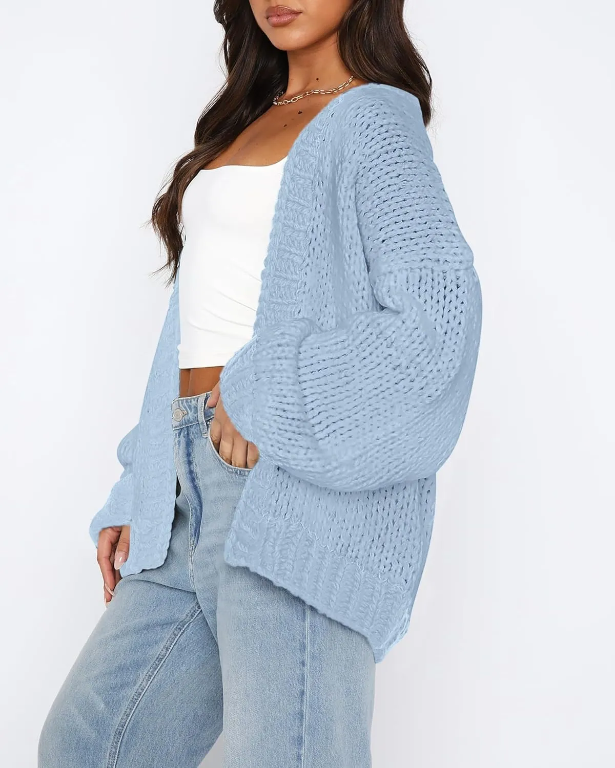 dowerme Women's Oversized Cardigan Casual Long Sleeve Open Front Drop Shoulder Cute Spring Sweaters Chunky Knit Outerwear