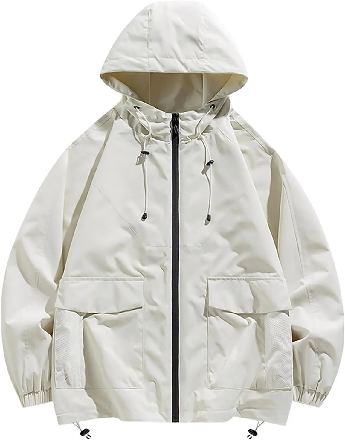 Drawstring Hooded Windbreaker Women Lightweight Baggy Waterproof Raincoat Fall Zip Up Jackets with Pockets Outdoor