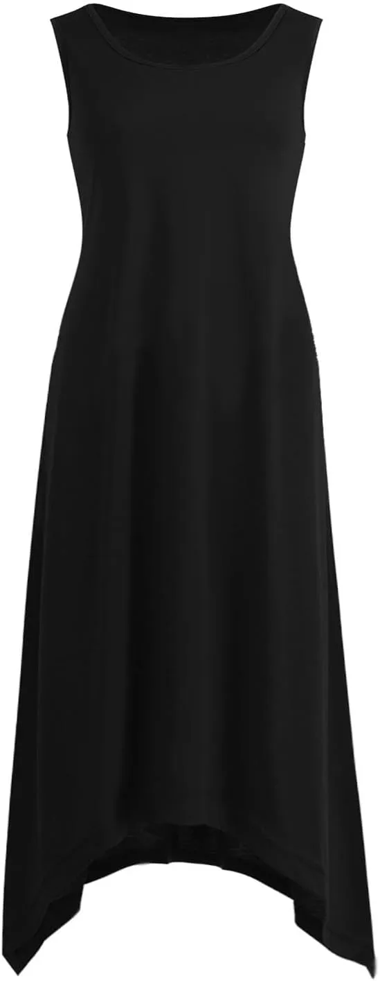 Dresses for Women 2024 Casual Summer Sleeveless Crewneck Sexy Beach Tank Dress Fashion Flowy Swing Sundresses