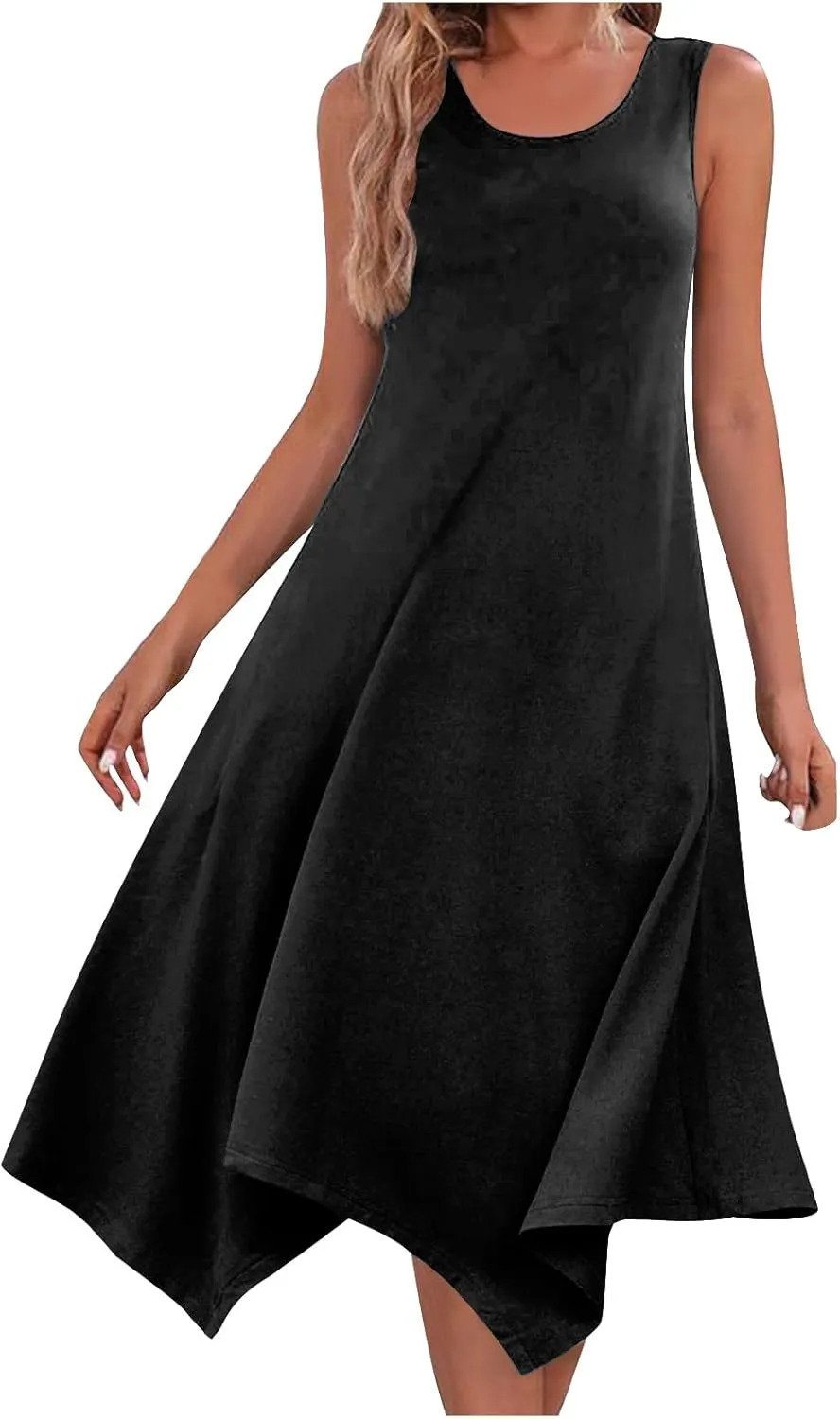 Dresses for Women 2024 Casual Summer Sleeveless Crewneck Sexy Beach Tank Dress Fashion Flowy Swing Sundresses