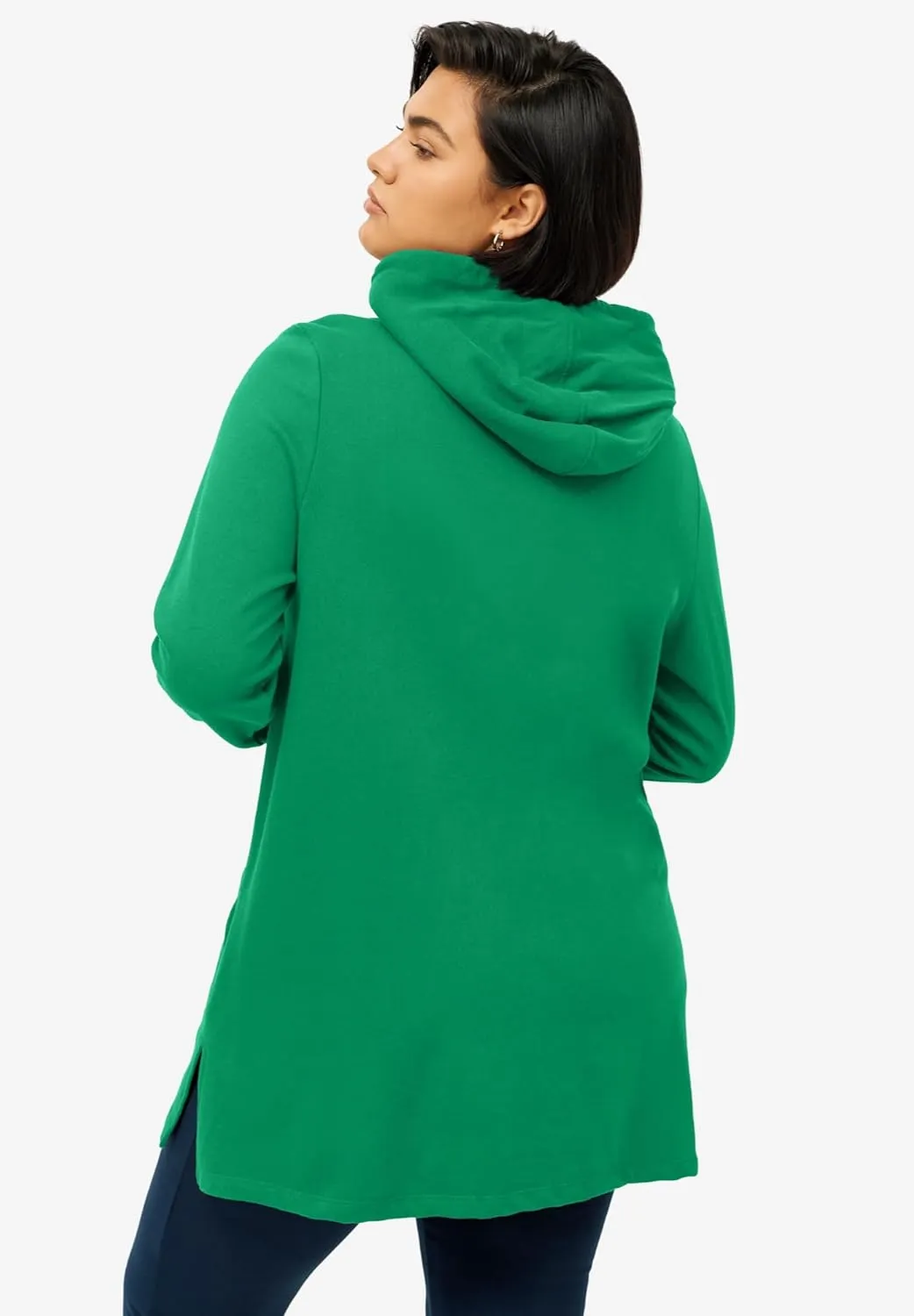 ellos Women's Plus Size Zip-Front Hoodie With Zip Pockets French Terry Long Oversized Jacket