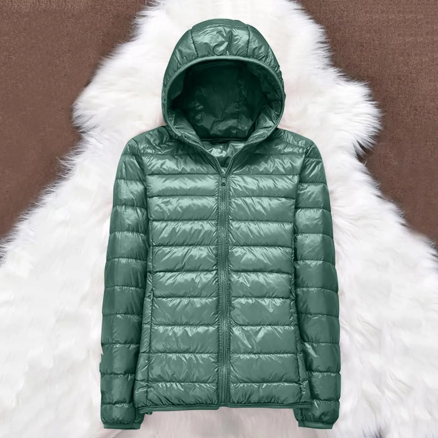 EMRELOD Women Down Jacket with Hood Lightweight Packable Zipper Winter Coat Slim Fit Casual Outdoor Solid Short Puffy Jacket