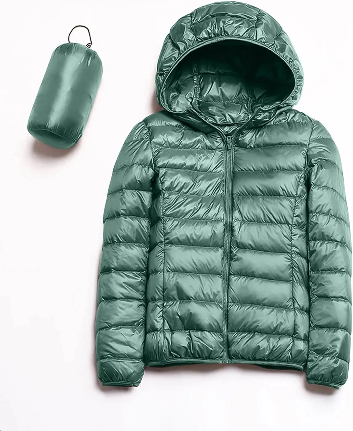 EMRELOD Women Down Jacket with Hood Lightweight Packable Zipper Winter Coat Slim Fit Casual Outdoor Solid Short Puffy Jacket