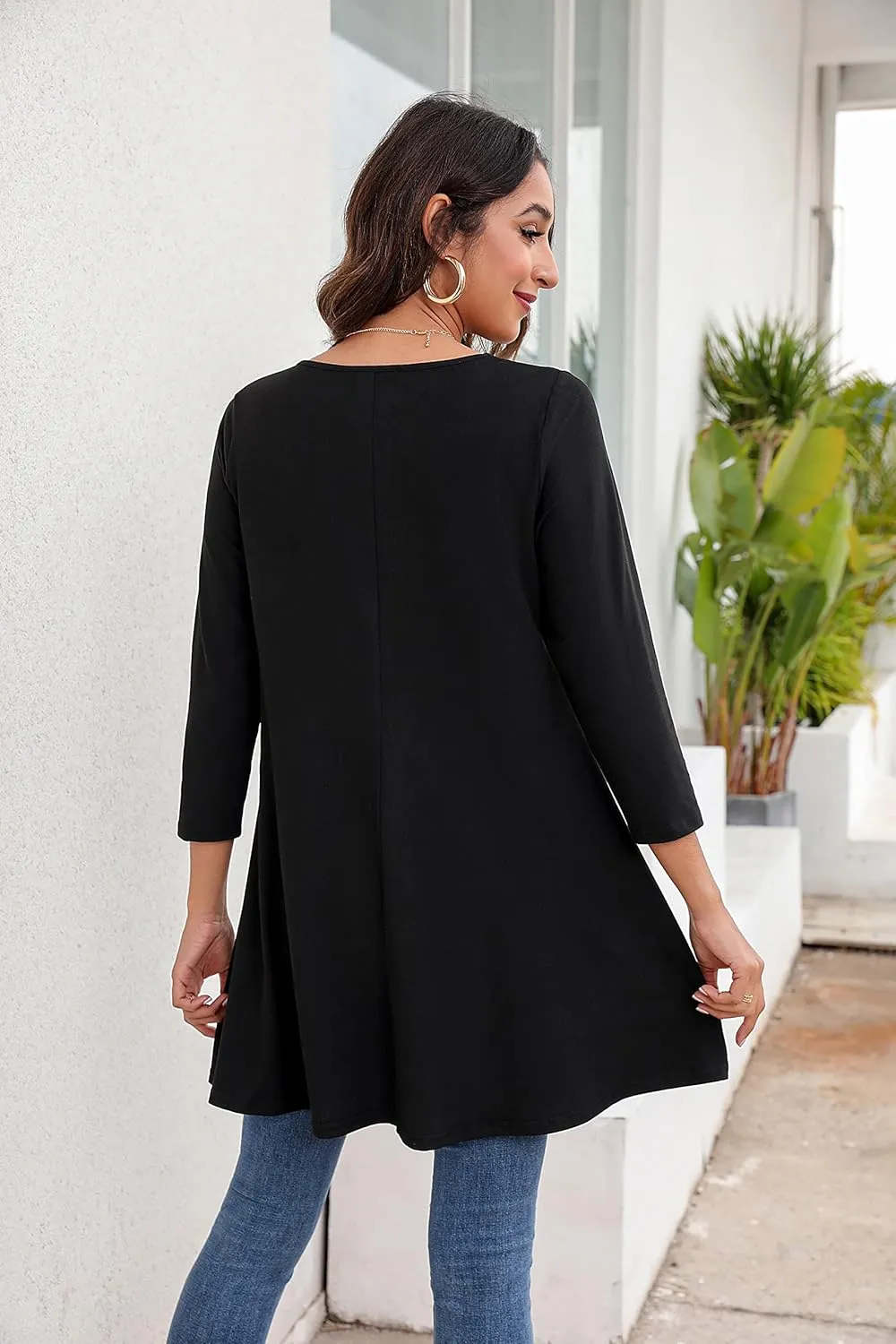 ENMAIN Womens Tunic Tops 3/4 Sleeve Plus Size Loose Fit Tunics Dressy Casual Paisley Floral Swing Flare Top for Leggings