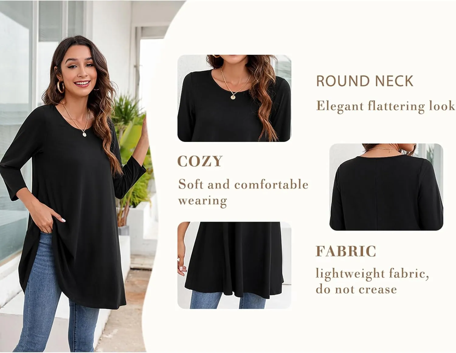 ENMAIN Womens Tunic Tops 3/4 Sleeve Plus Size Loose Fit Tunics Dressy Casual Paisley Floral Swing Flare Top for Leggings