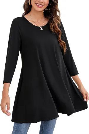 ENMAIN Womens Tunic Tops 3/4 Sleeve Plus Size Loose Fit Tunics Dressy Casual Paisley Floral Swing Flare Top for Leggings