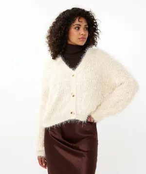 EQ2418503 Crop Furry Knit Cardigan