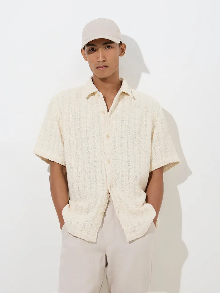 ETA Off-White Knit-Textured Relaxed-Fit Cotton Shirt