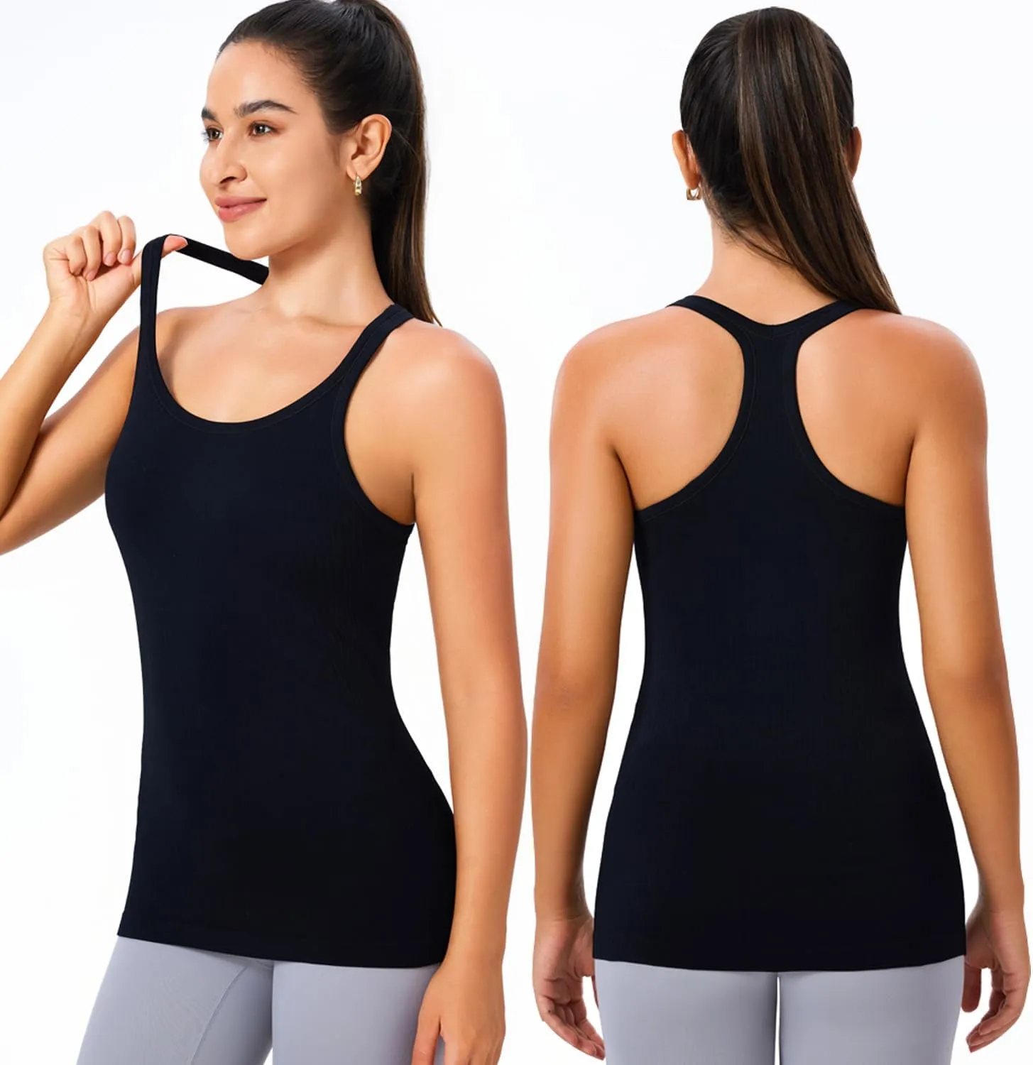 Evercute 1/2/3 Pack Workout Tank Tops for Women with Built in Bra Racerback Yoga Sleeveless Top Camisole Athletic Gym Tops