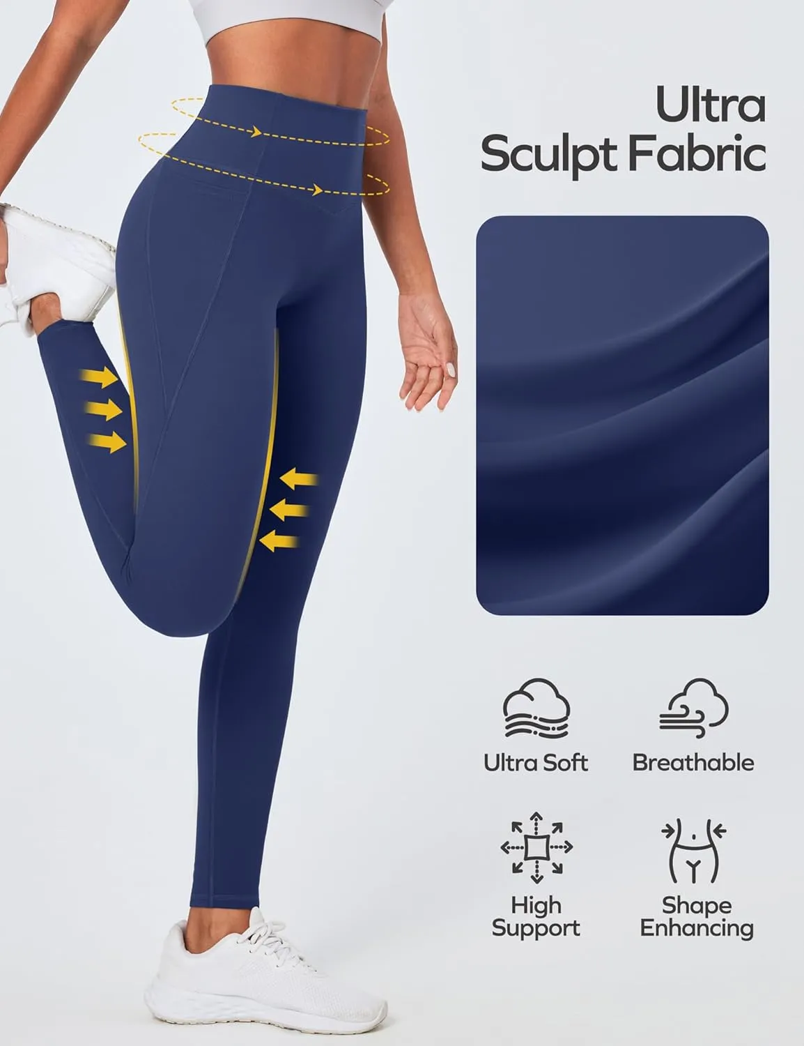Ewedoos Compression Leggings with Pockets for Women Tummy Control Leggings No Front Seam Workout High Waisted Yoga Pants Gym