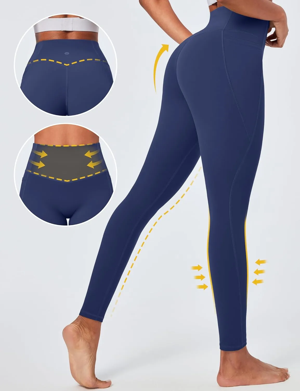 Ewedoos Compression Leggings with Pockets for Women Tummy Control Leggings No Front Seam Workout High Waisted Yoga Pants Gym