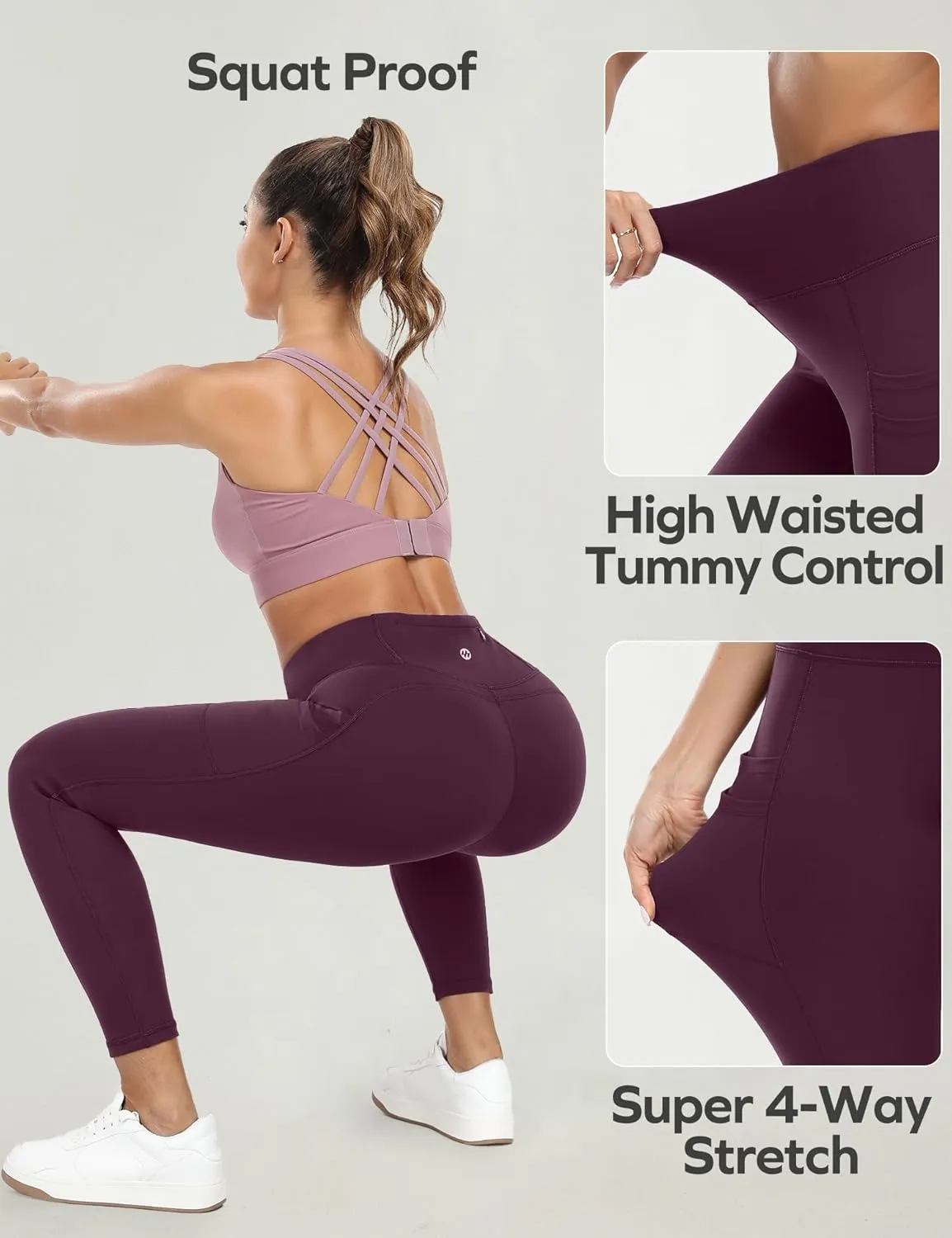 Ewedoos Leggings with 5 Pockets for Women Yoga Pants 25"/ 27" Workout Leggings for Women Tummy Control Running