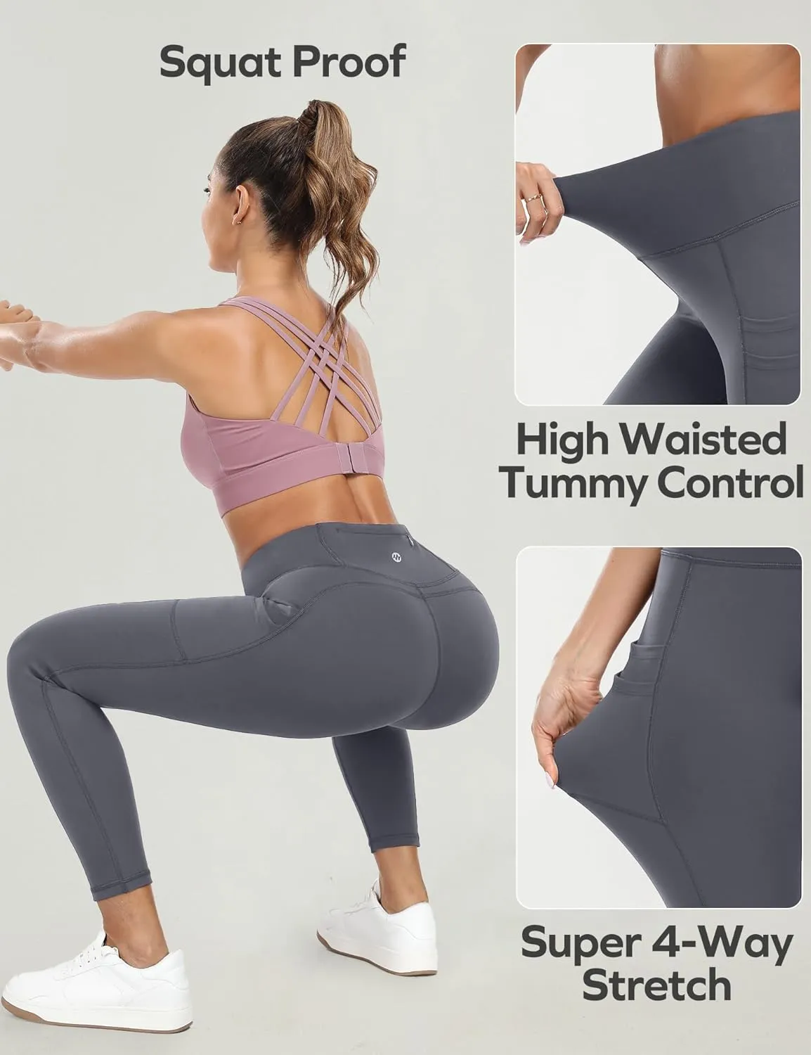 Ewedoos Leggings with 5 Pockets for Women Yoga Pants 25"/ 27" Workout Leggings for Women Tummy Control Running