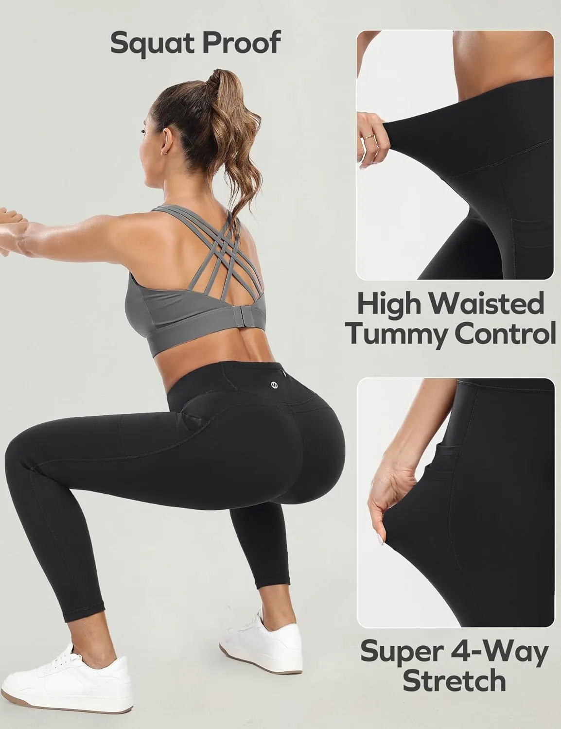 Ewedoos Leggings with 5 Pockets for Women Yoga Pants 25"/ 27" Workout Leggings for Women Tummy Control Running