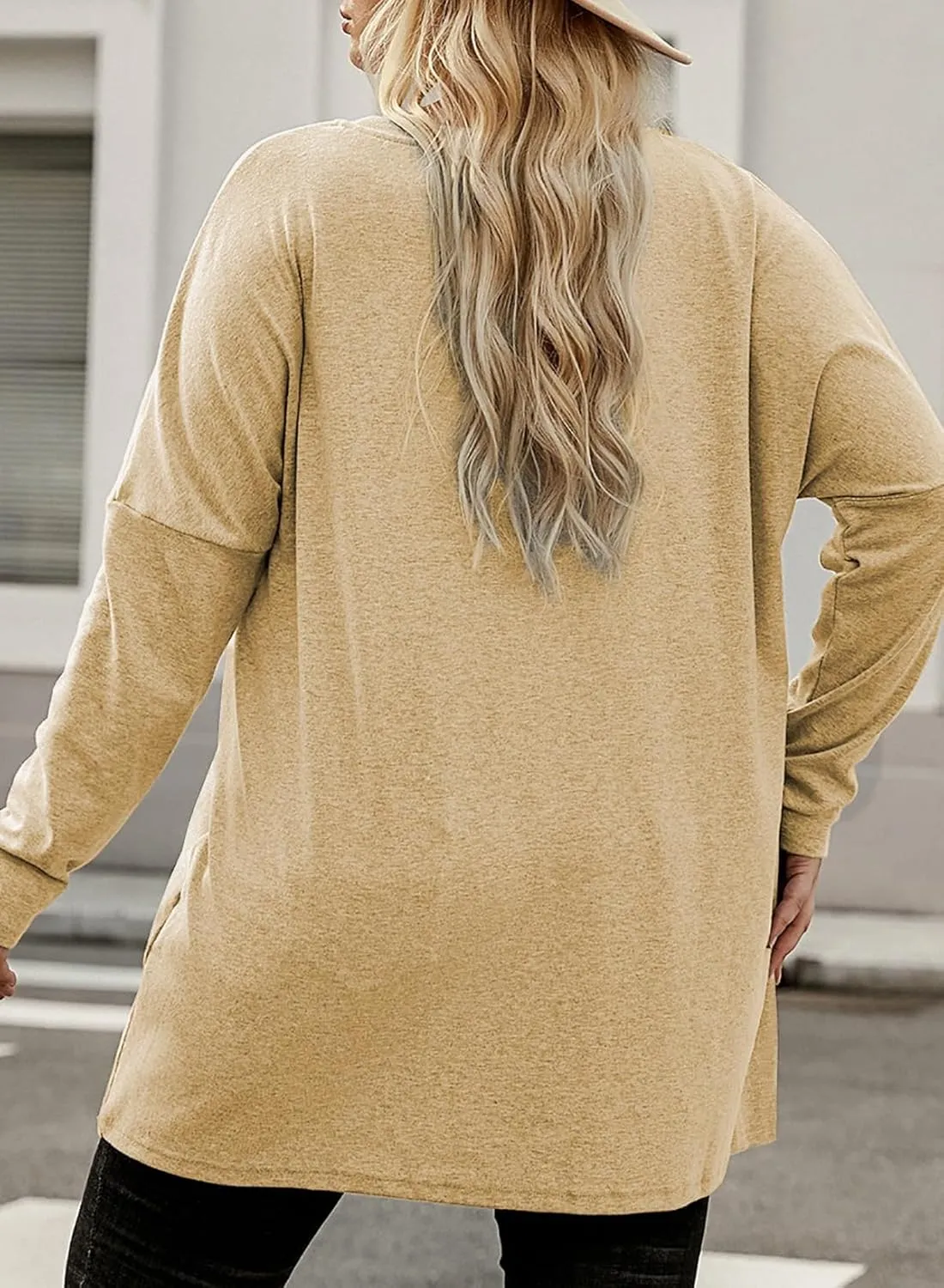 Eytino Womens Plus Size Long Sleeve Tops Crewneck Lightweight Sweatshirt Loose Casual Oversized T Shirts with Pockets(1X-5X)