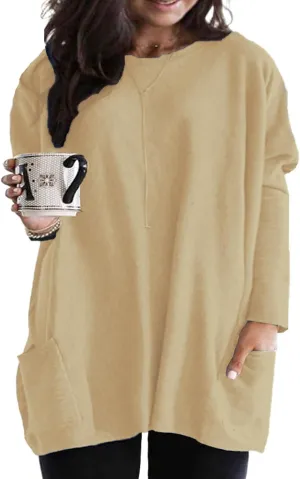 Eytino Womens Plus Size Long Sleeve Tops Crewneck Lightweight Sweatshirt Loose Casual Oversized T Shirts with Pockets(1X-5X)