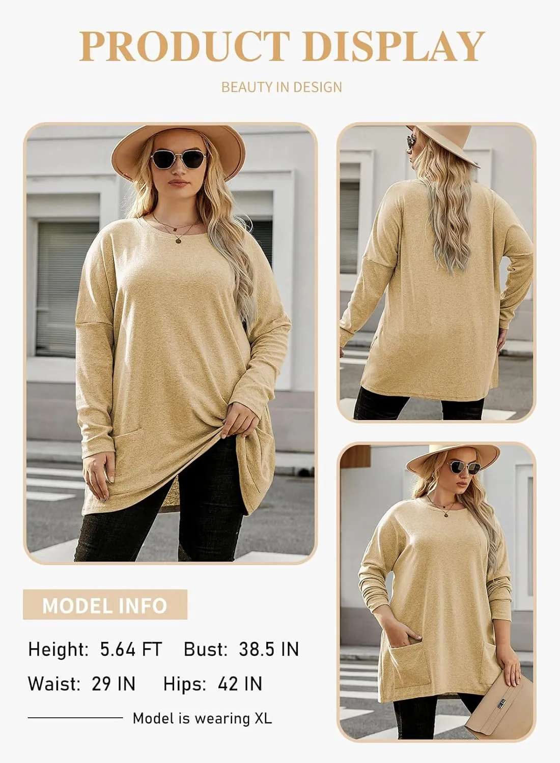 Eytino Womens Plus Size Long Sleeve Tops Crewneck Lightweight Sweatshirt Loose Casual Oversized T Shirts with Pockets(1X-5X)