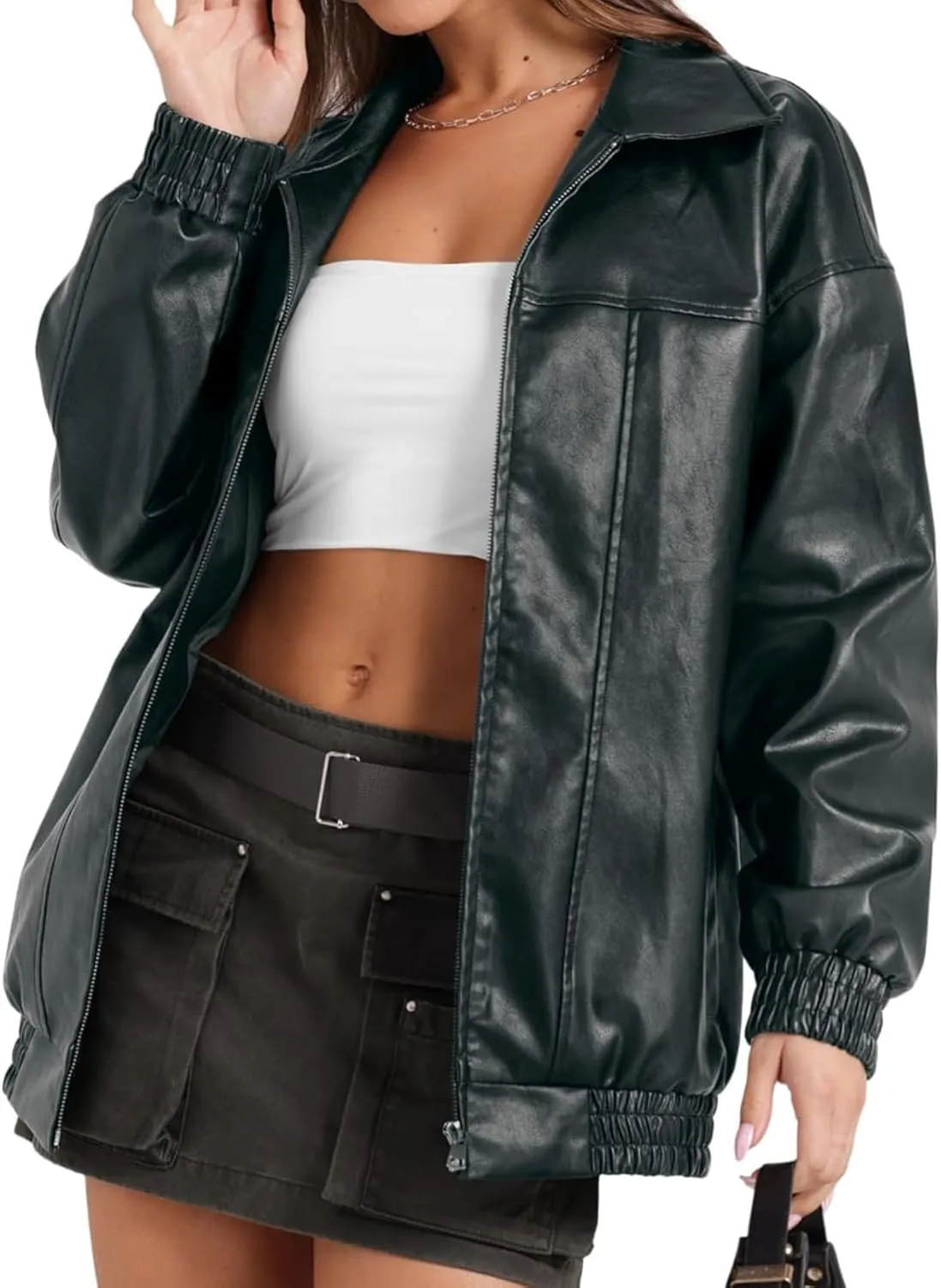 Faux Leather Jacket Women Oversized Leather Bomber Jackets Faux Suede Fall Fashion Motorcycle Coats Black Biker Outfit