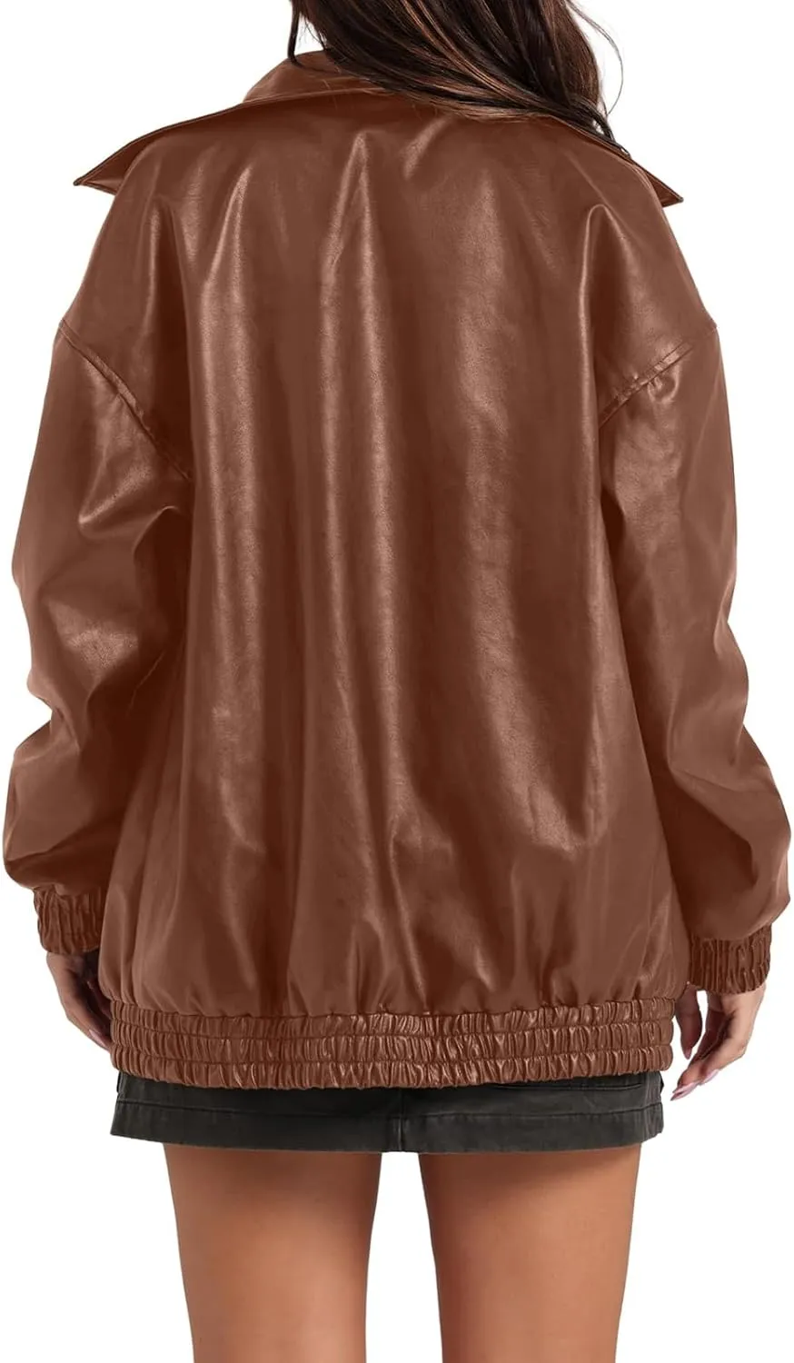Faux Leather Jacket Women Oversized Leather Bomber Jackets Faux Suede Fall Fashion Motorcycle Coats Black Biker Outfit