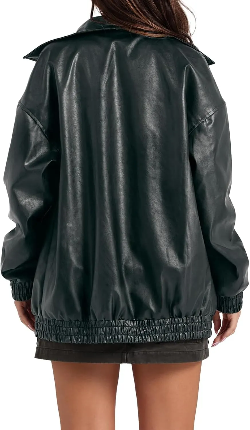 Faux Leather Jacket Women Oversized Leather Bomber Jackets Faux Suede Fall Fashion Motorcycle Coats Black Biker Outfit
