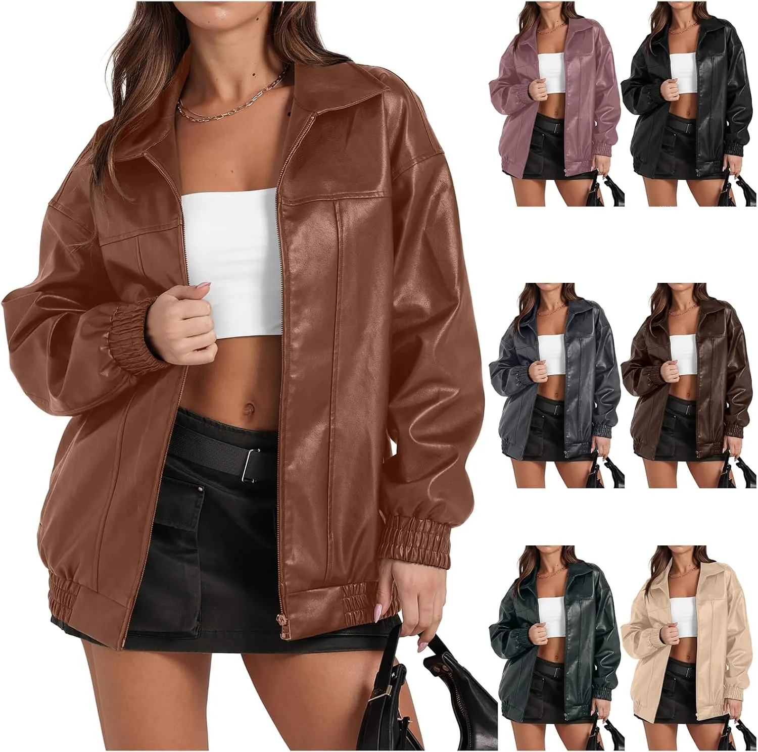 Faux Leather Jacket Women Oversized Leather Bomber Jackets Faux Suede Fall Fashion Motorcycle Coats Black Biker Outfit