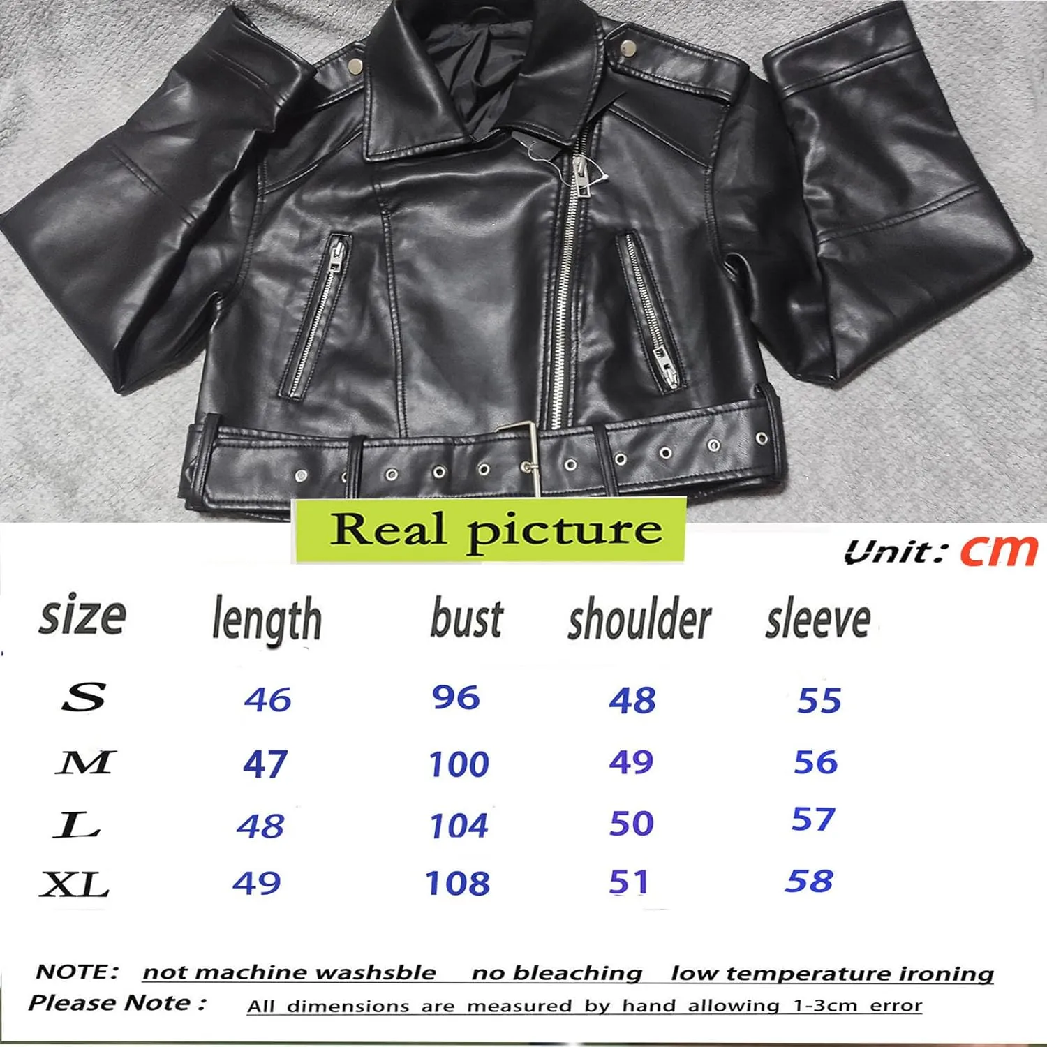 Faux leather jacket womens motorcycle Coat Lapel Casual Zip Up Cropped jacket Moto Biker Outwear with Belt(Gray,Large)