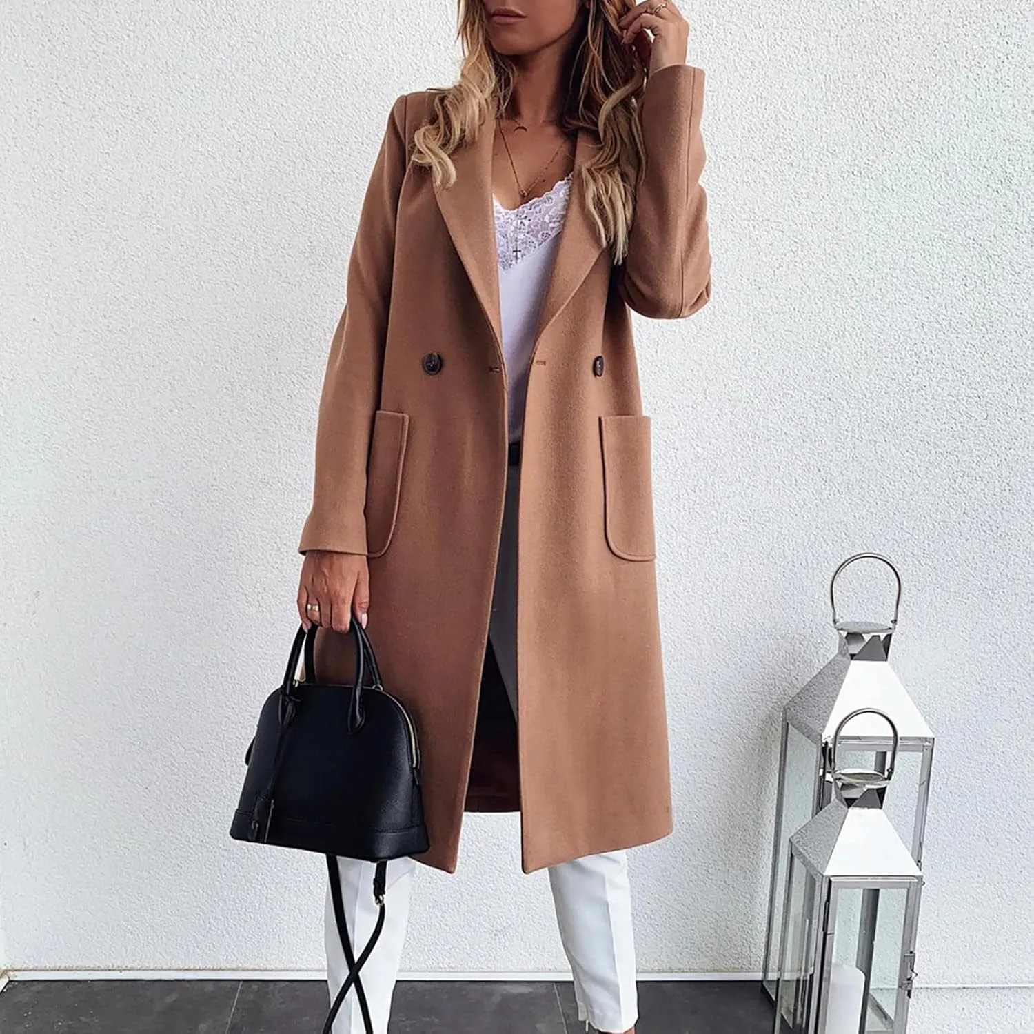 Febecool Coats For Women Lapel Collar Jacket Bomber Jacket Warm Coat Blazer Jackets Sweater Coat Button Slim Jacket