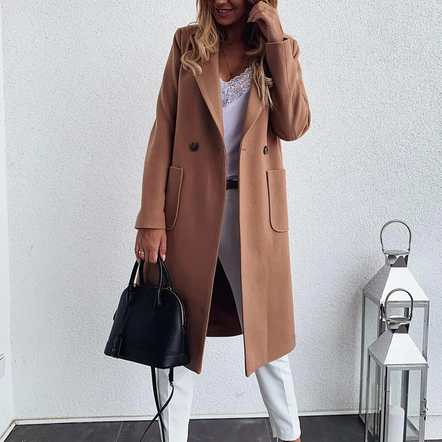 Febecool Coats For Women Lapel Collar Jacket Bomber Jacket Warm Coat Blazer Jackets Sweater Coat Button Slim Jacket