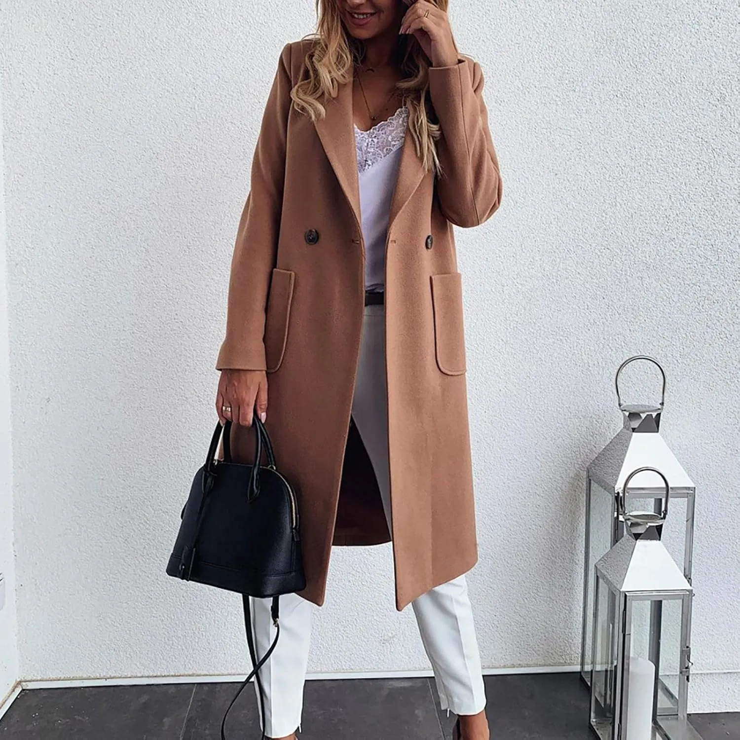 Febecool Coats For Women Lapel Collar Jacket Bomber Jacket Warm Coat Blazer Jackets Sweater Coat Button Slim Jacket