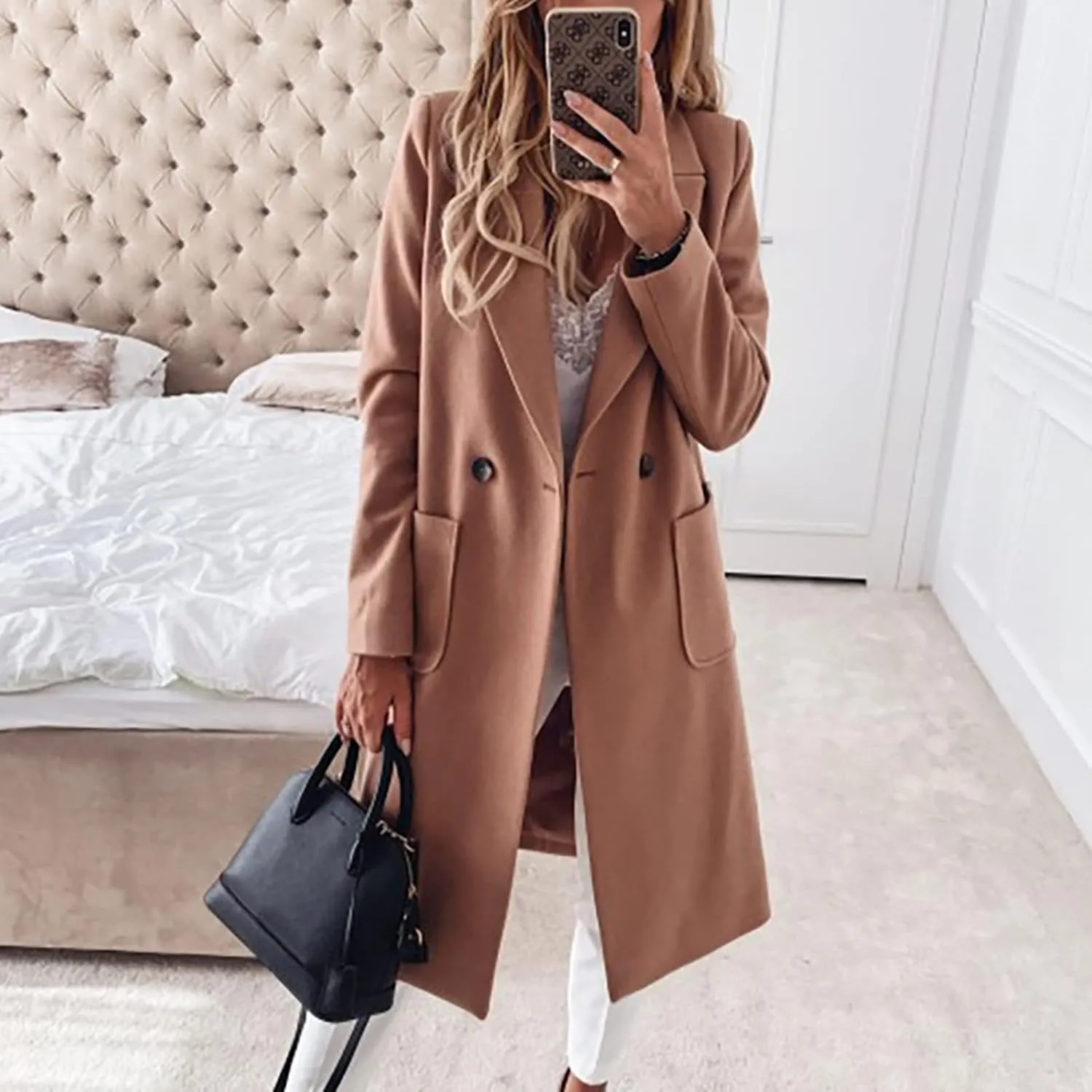 Febecool Coats For Women Lapel Collar Jacket Bomber Jacket Warm Coat Blazer Jackets Sweater Coat Button Slim Jacket