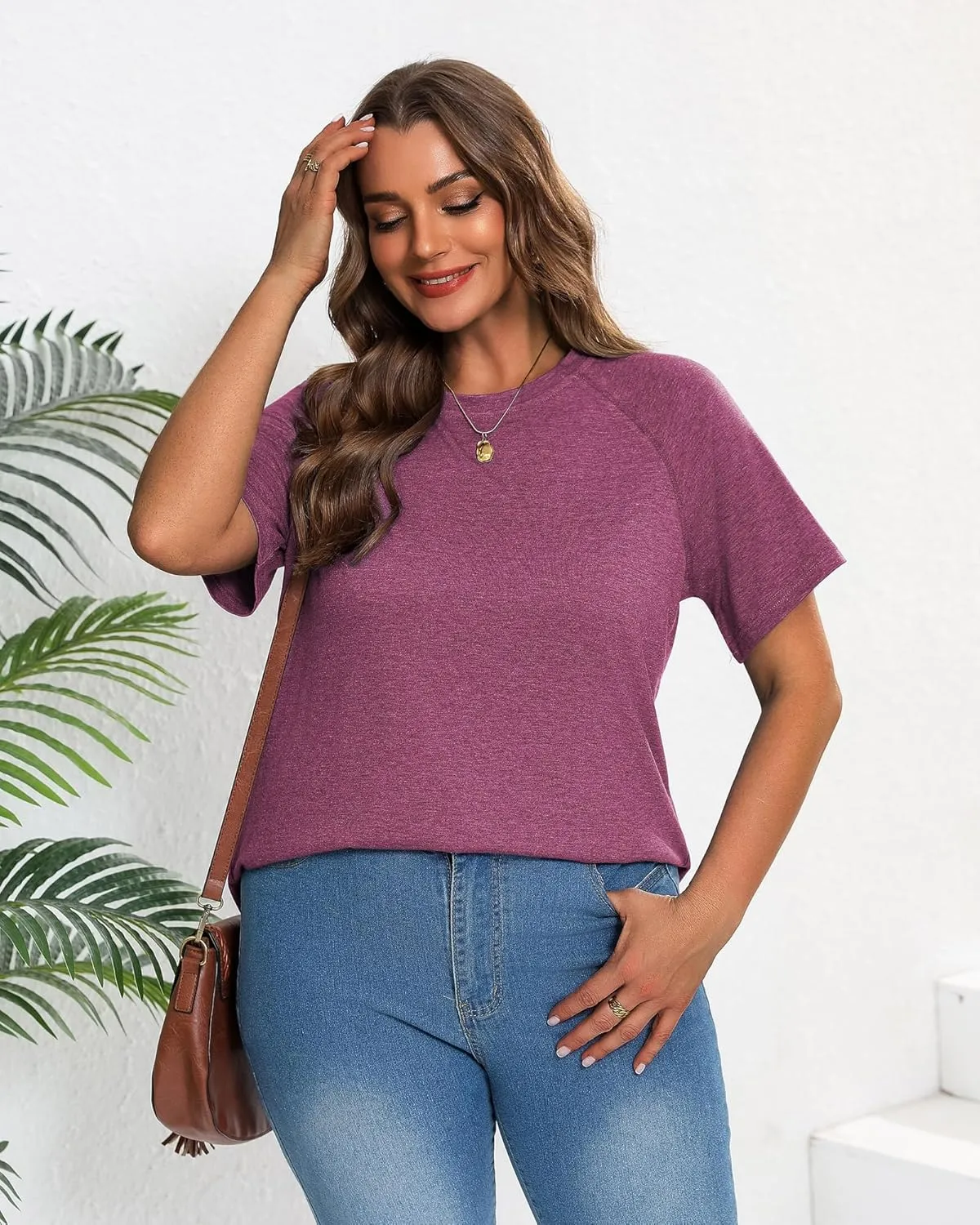 Ficerd 3 Pack Plus Size Tops for Women Casual Crewneck Raglan Sleeve Loose Tunic Tee Summer Basic Workout T Shirts XL-5XL