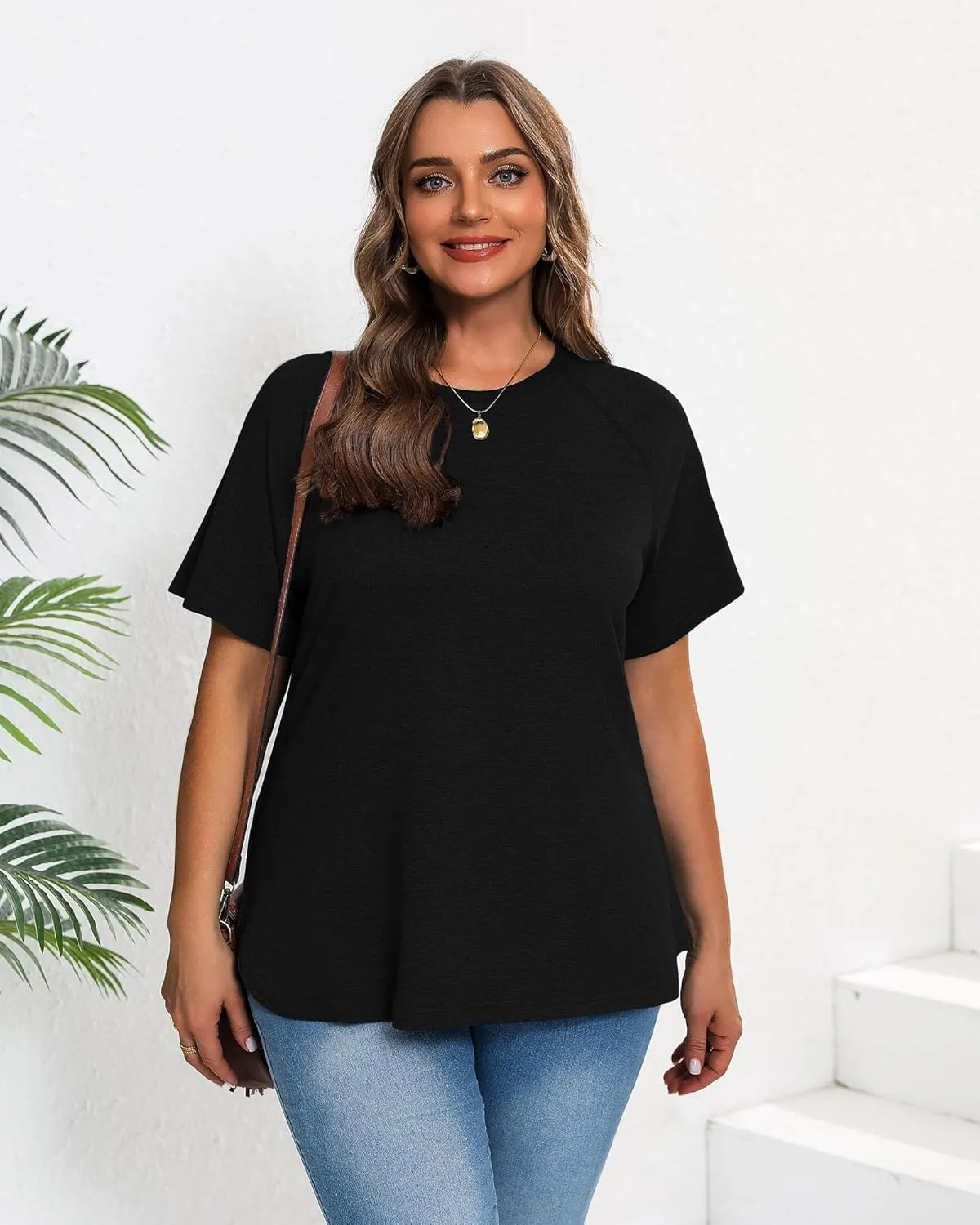 Ficerd 3 Pack Plus Size Tops for Women Casual Crewneck Raglan Sleeve Loose Tunic Tee Summer Basic Workout T Shirts XL-5XL
