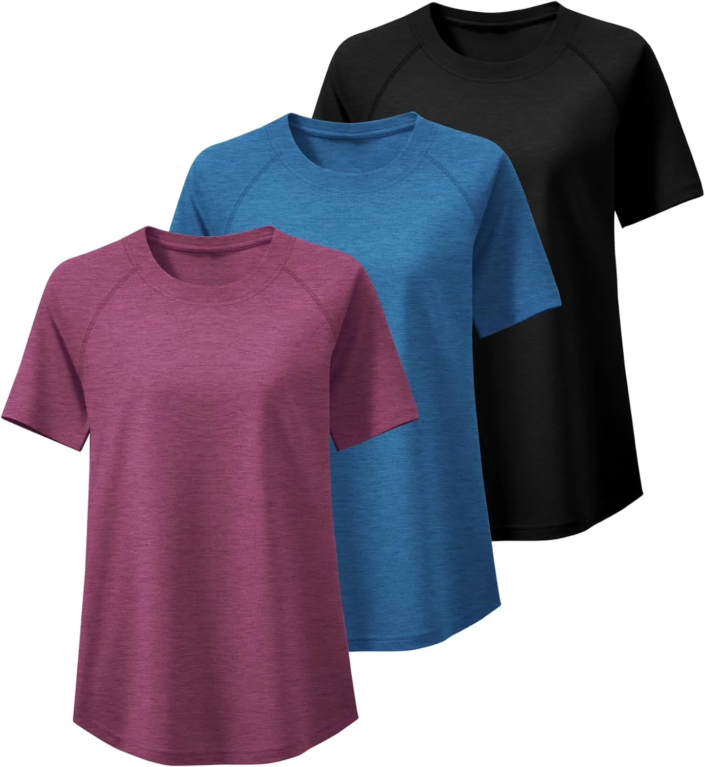Ficerd 3 Pack Plus Size Tops for Women Casual Crewneck Raglan Sleeve Loose Tunic Tee Summer Basic Workout T Shirts XL-5XL