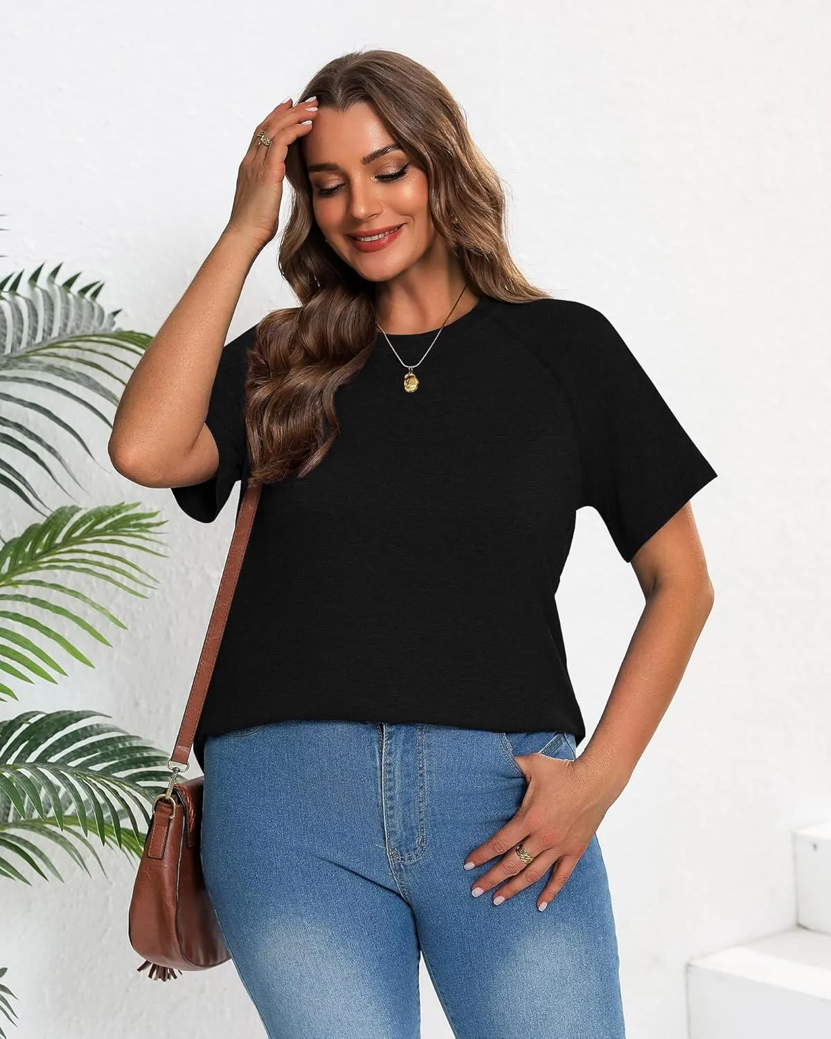 Ficerd 3 Pack Plus Size Tops for Women Casual Crewneck Raglan Sleeve Loose Tunic Tee Summer Basic Workout T Shirts XL-5XL