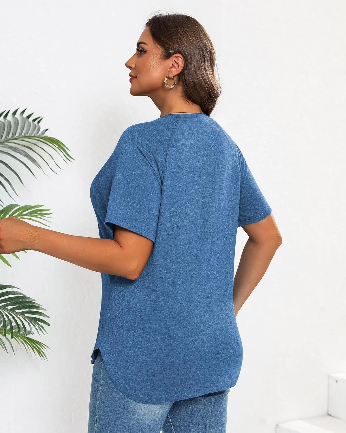 Ficerd 3 Pack Plus Size Tops for Women Casual Crewneck Raglan Sleeve Loose Tunic Tee Summer Basic Workout T Shirts XL-5XL