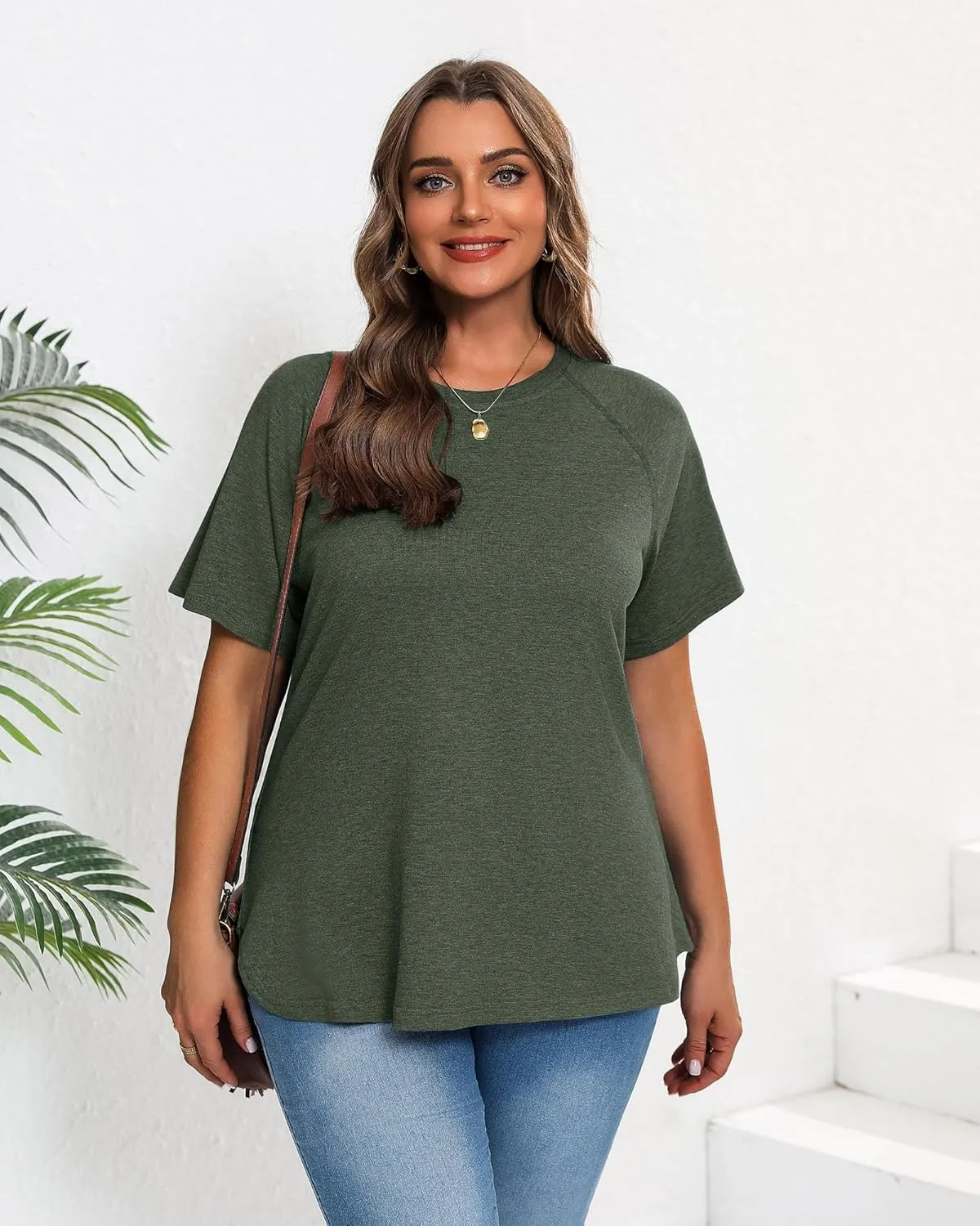Ficerd 3 Pack Plus Size Tops for Women Casual Crewneck Raglan Sleeve Loose Tunic Tee Summer Basic Workout T Shirts XL-5XL