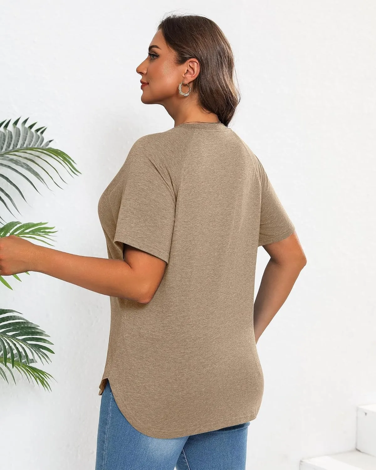 Ficerd 3 Pack Plus Size Tops for Women Casual Crewneck Raglan Sleeve Loose Tunic Tee Summer Basic Workout T Shirts XL-5XL