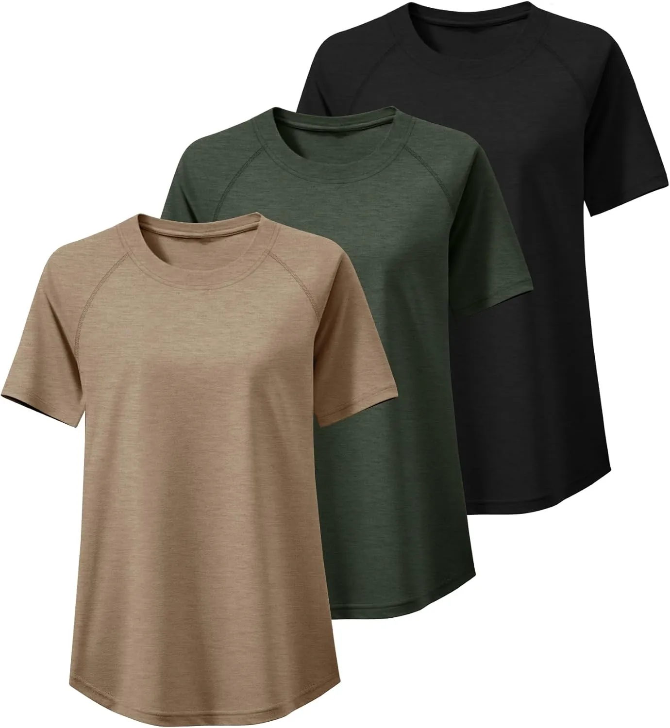 Ficerd 3 Pack Plus Size Tops for Women Casual Crewneck Raglan Sleeve Loose Tunic Tee Summer Basic Workout T Shirts XL-5XL
