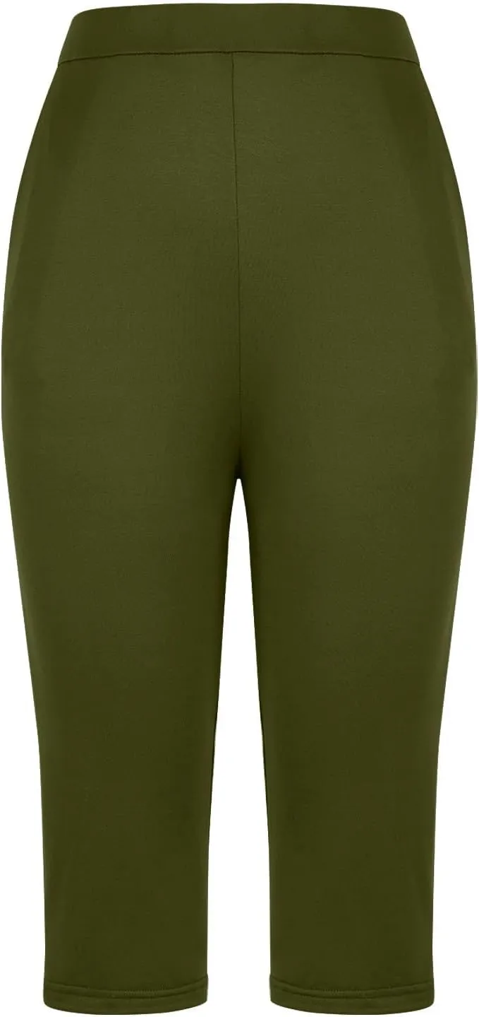 Firzero Womens Leggings with Pocket 2024 Summer Capri Leggings Knee Length Casual Workout Yoga Capri Pants Cropped Trousers