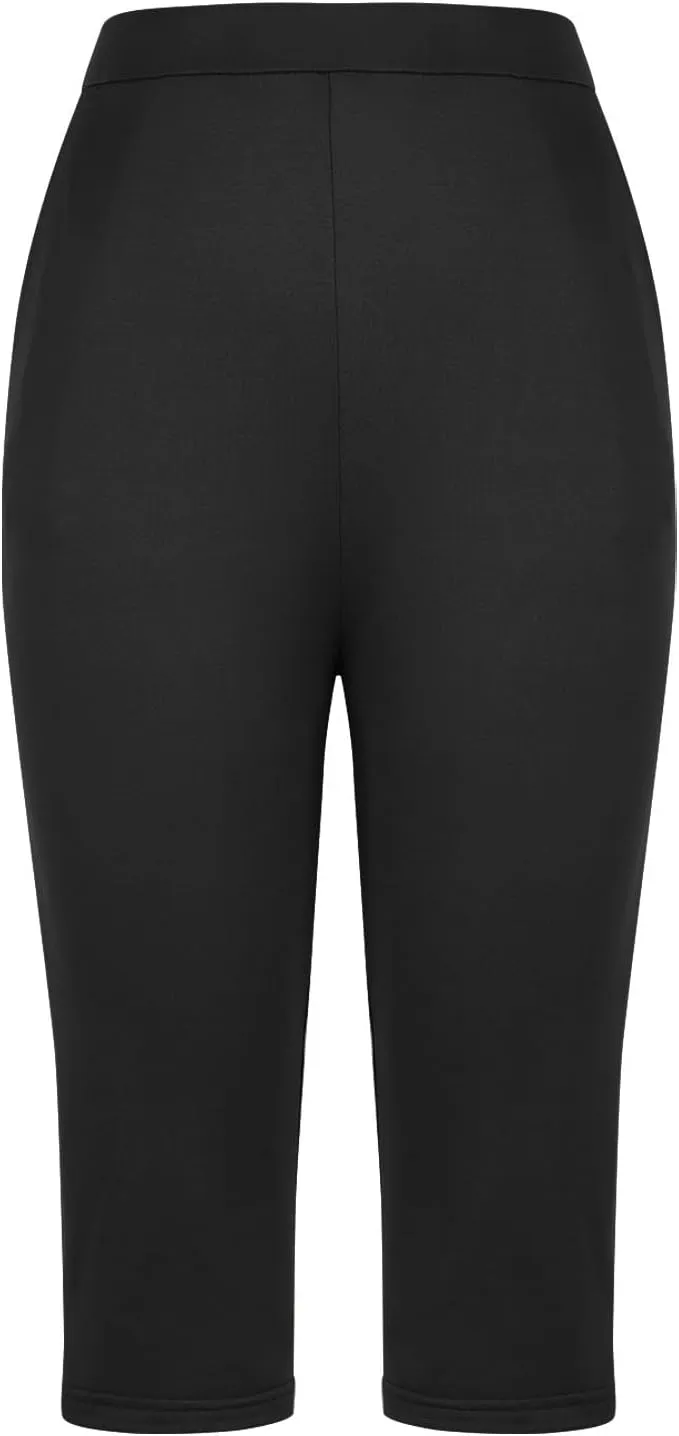 Firzero Womens Leggings with Pocket 2024 Summer Capri Leggings Knee Length Casual Workout Yoga Capri Pants Cropped Trousers