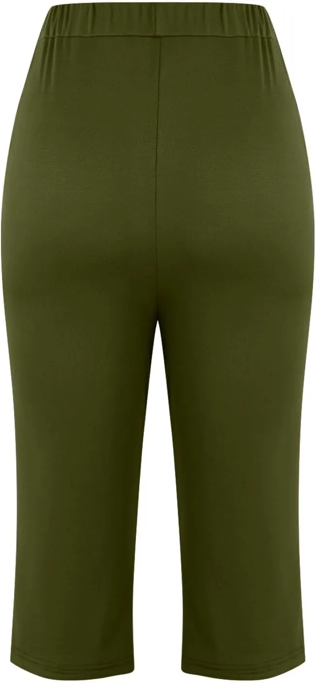 Firzero Womens Leggings with Pocket 2024 Summer Capri Leggings Knee Length Casual Workout Yoga Capri Pants Cropped Trousers
