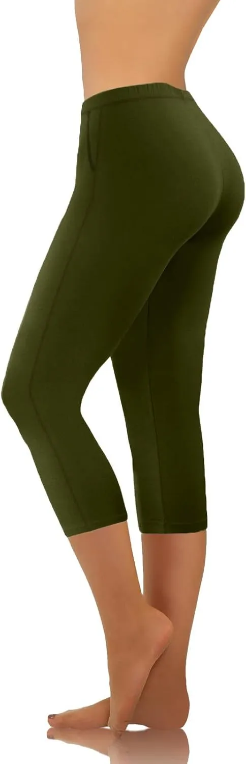 Firzero Womens Leggings with Pocket 2024 Summer Capri Leggings Knee Length Casual Workout Yoga Capri Pants Cropped Trousers