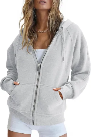 Fisoew Womens Zip Up Sweatshirts Fleece Lined Collar Crop Hoodie Casual Cotton Long Sleeve Tops with Thumb Hole