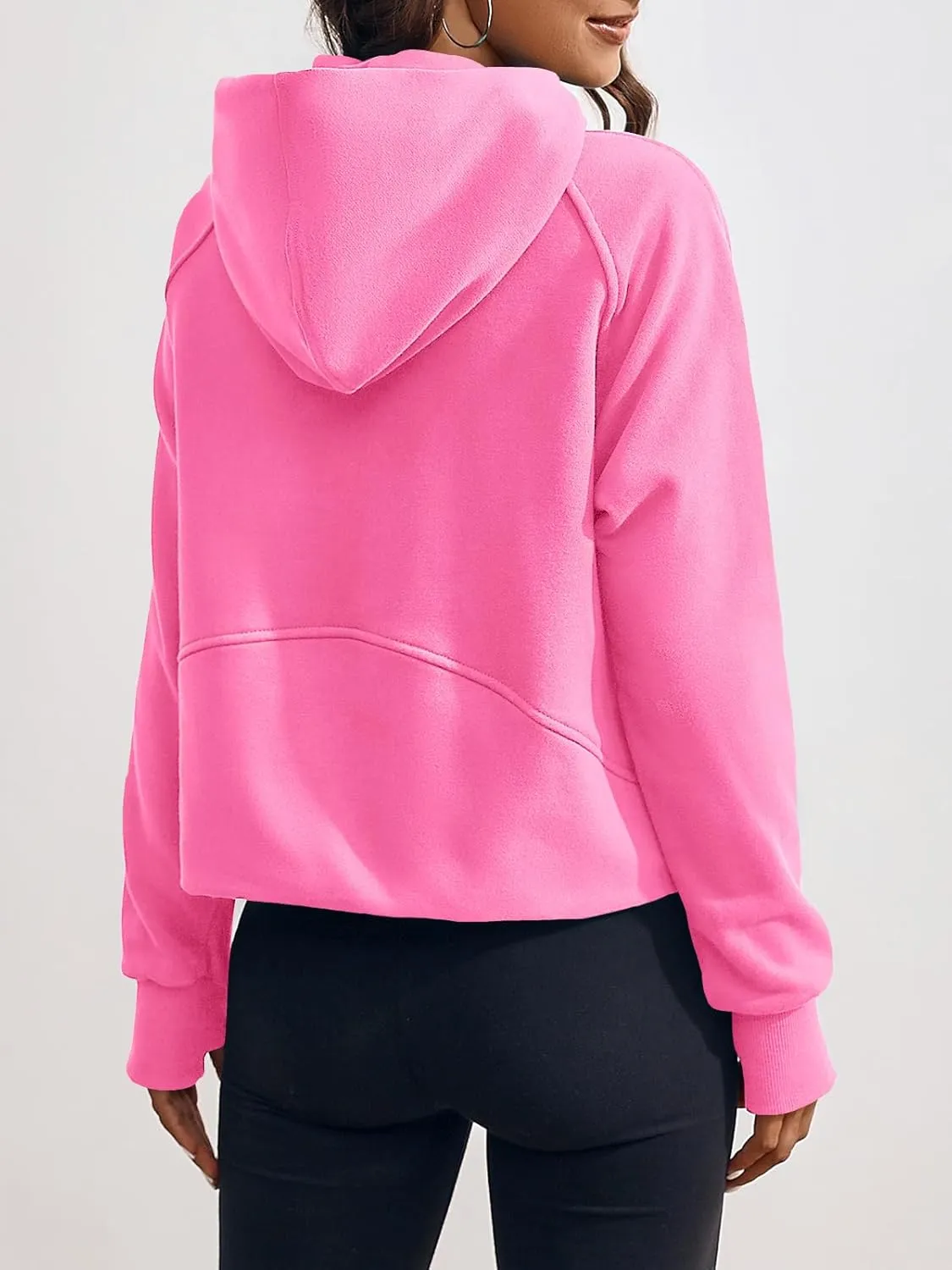 Fisoew Womens Zip Up Sweatshirts Fleece Lined Collar Crop Hoodie Casual Cotton Long Sleeve Tops with Thumb Hole