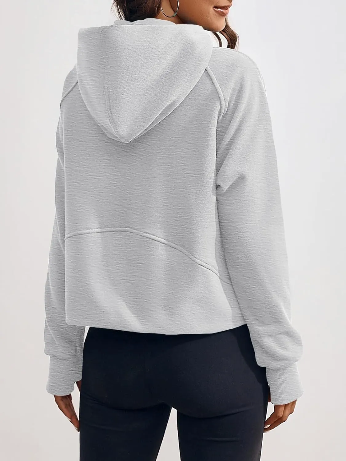 Fisoew Womens Zip Up Sweatshirts Fleece Lined Collar Crop Hoodie Casual Cotton Long Sleeve Tops with Thumb Hole