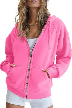 Fisoew Womens Zip Up Sweatshirts Fleece Lined Collar Crop Hoodie Casual Cotton Long Sleeve Tops with Thumb Hole