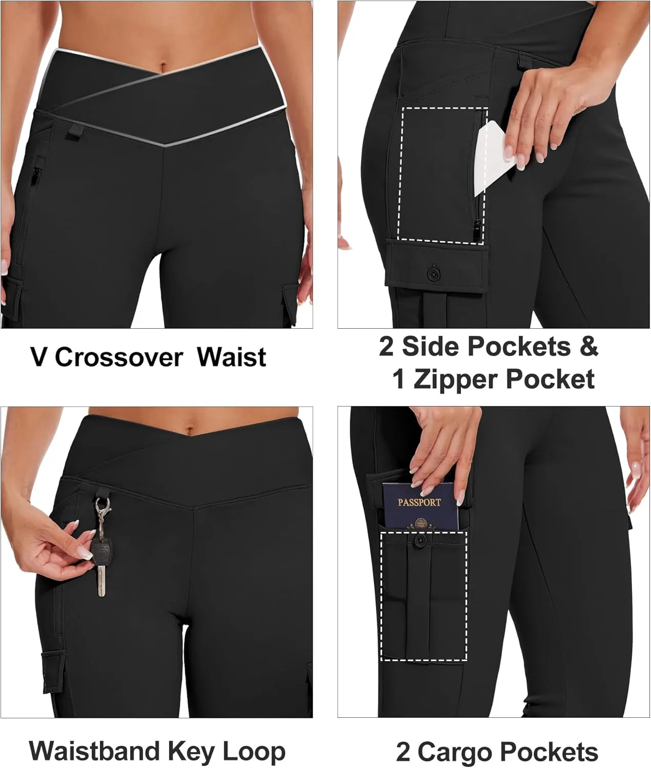 Flare Leggings for Women Yoga Crossover High Waist Pants with Tummy Control Workout Cargo with 5 Pockets Bootcut Leggings