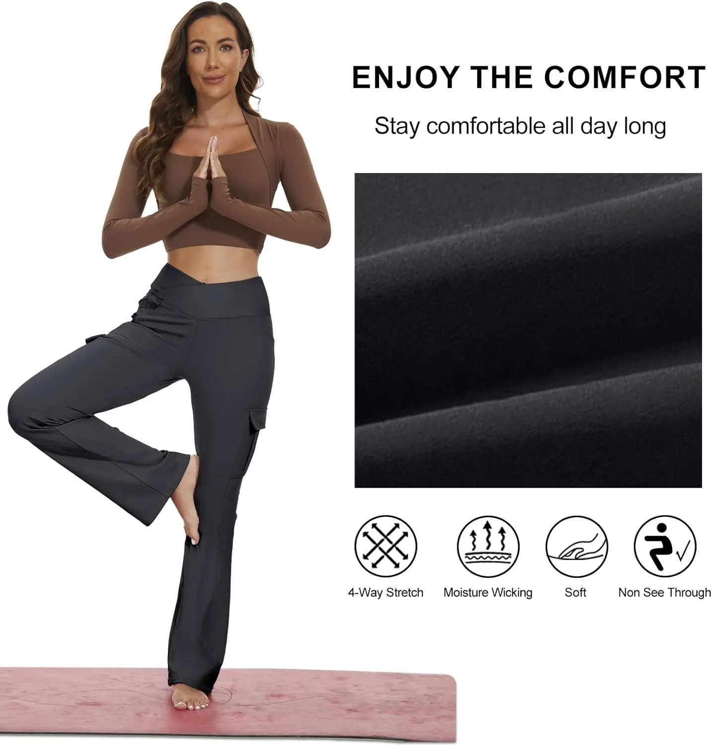 Flare Leggings for Women Yoga Crossover High Waist Pants with Tummy Control Workout Cargo with 5 Pockets Bootcut Leggings