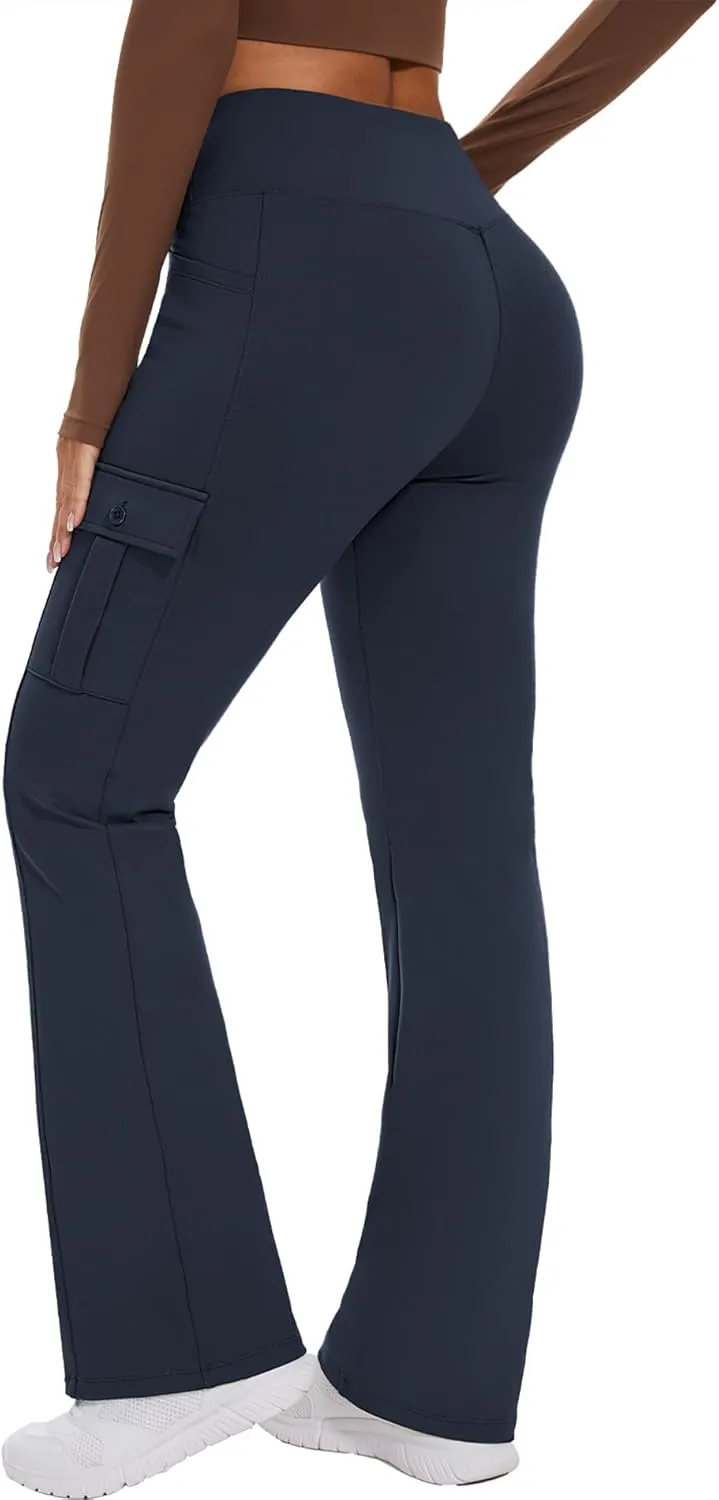 Flare Leggings for Women Yoga Crossover High Waist Pants with Tummy Control Workout Cargo with 5 Pockets Bootcut Leggings