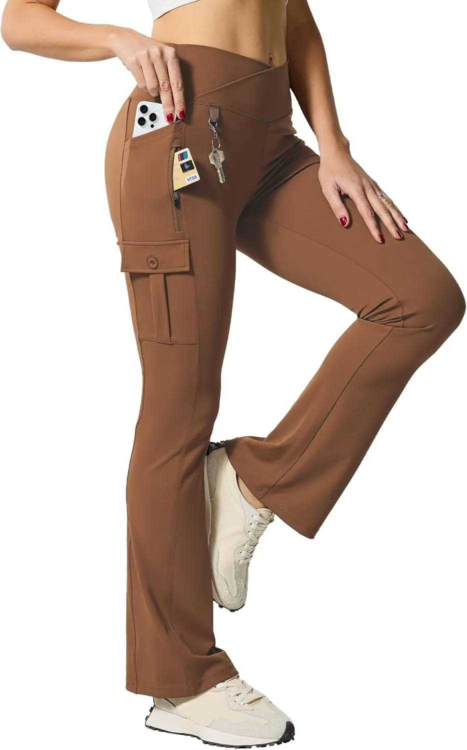Flare Leggings for Women Yoga Crossover High Waist Pants with Tummy Control Workout Cargo with 5 Pockets Bootcut Leggings